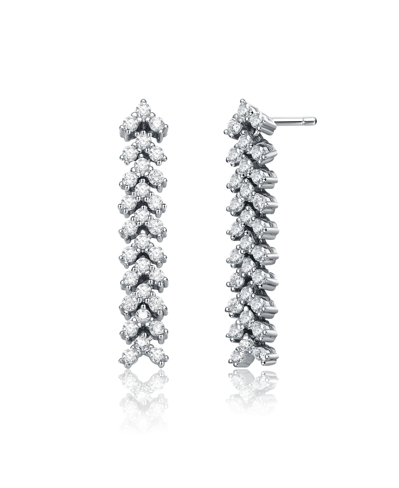 Серьги Genevive Sterling Silver White Gold Plated Triangle Shaped Cubic Zirconia Linear Drop