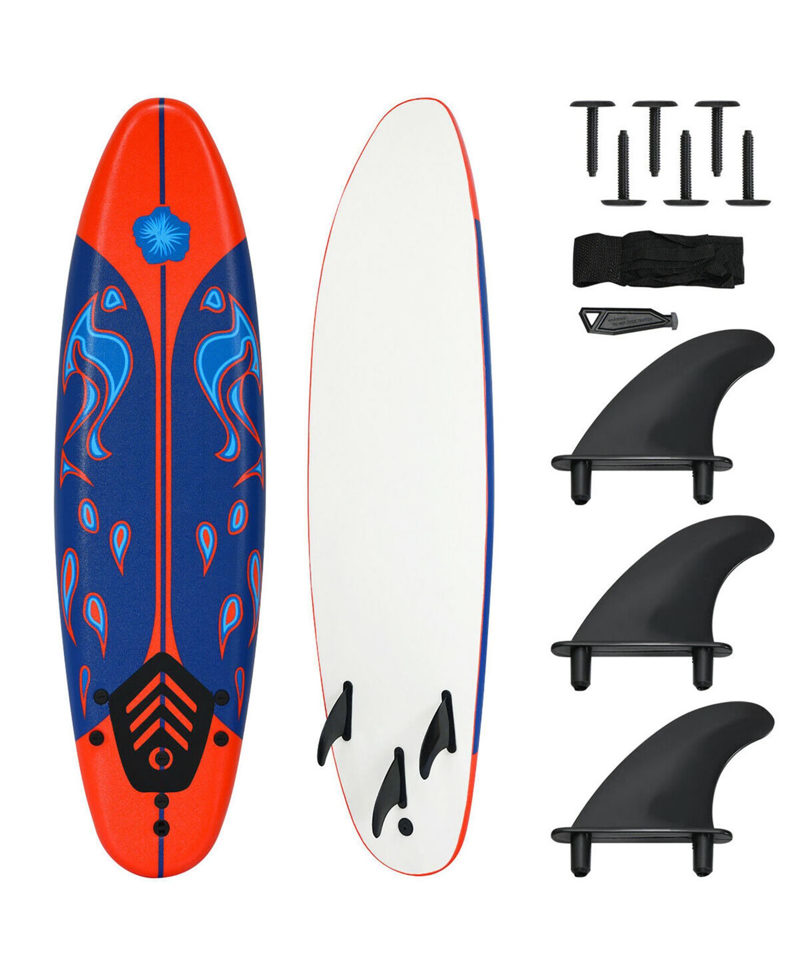 Доска для серфинга 6' Surfboard Foamie Body Surfing Board с 3 плавниками и лишем