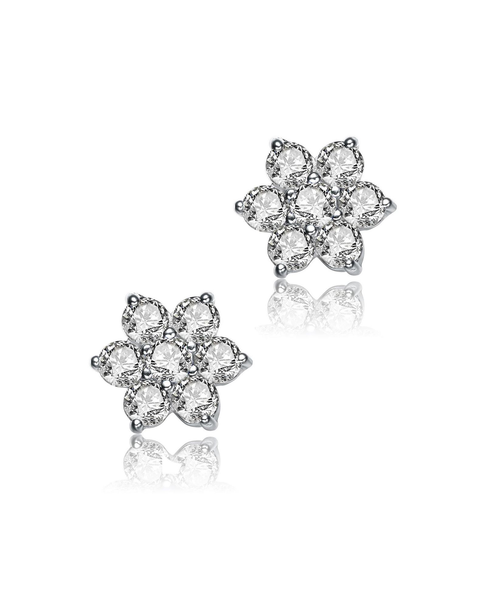 GiGiGirl Dainty Sterling Silver Round CZ Flower Stud Earrings