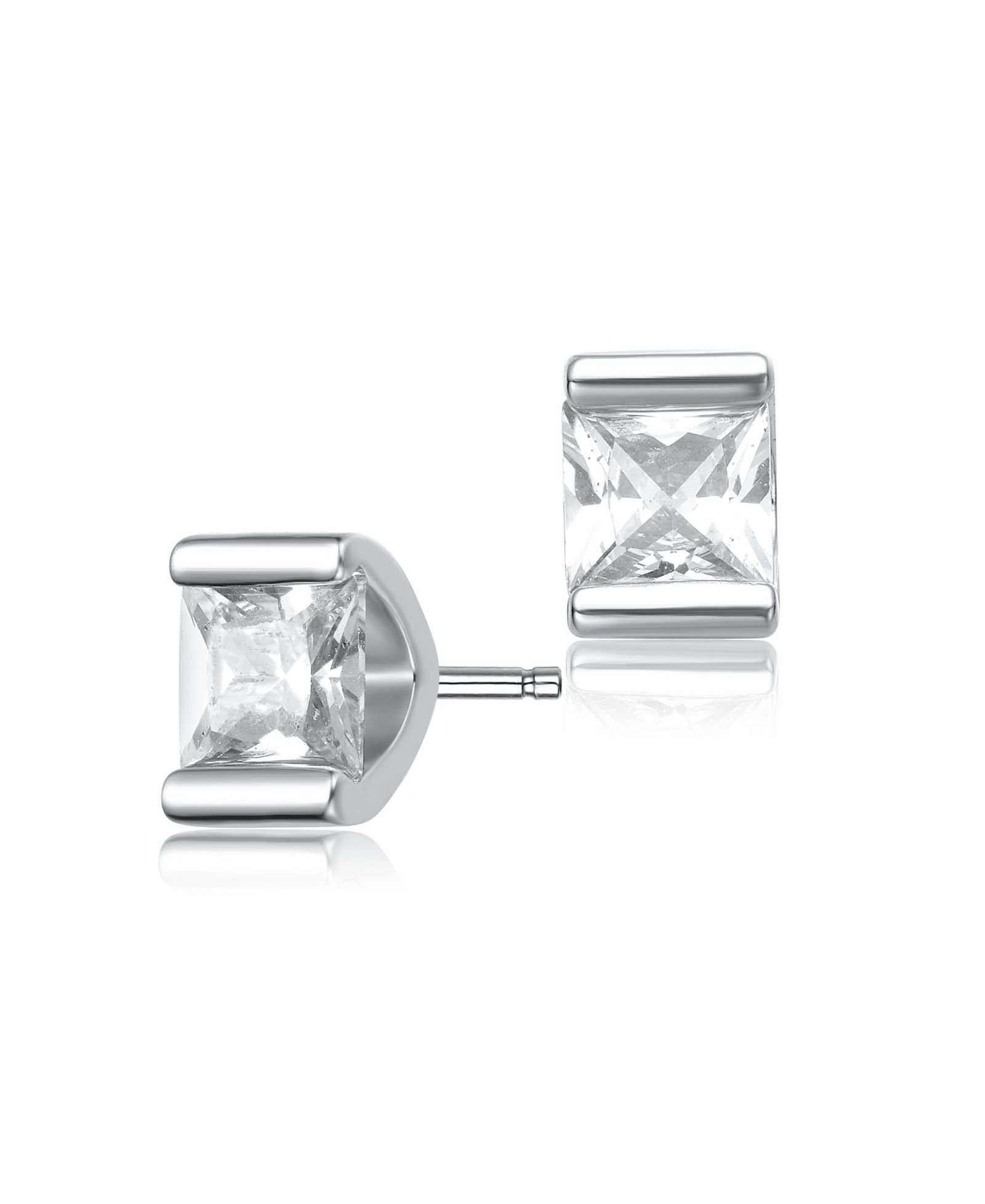 Genevive Minimalist Sterling Silver Princess-cut CZ 6MM Stud Earrings