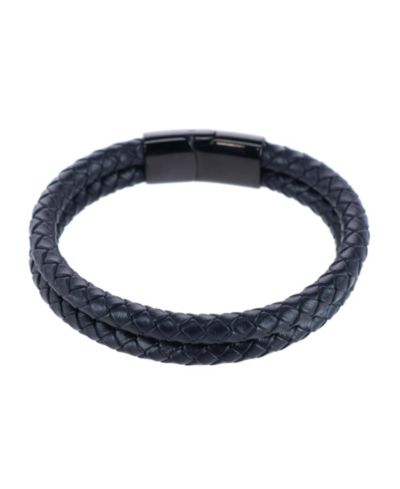 Trafalgar Simple Double Band Braided Secure Clasp Leather Bracelet