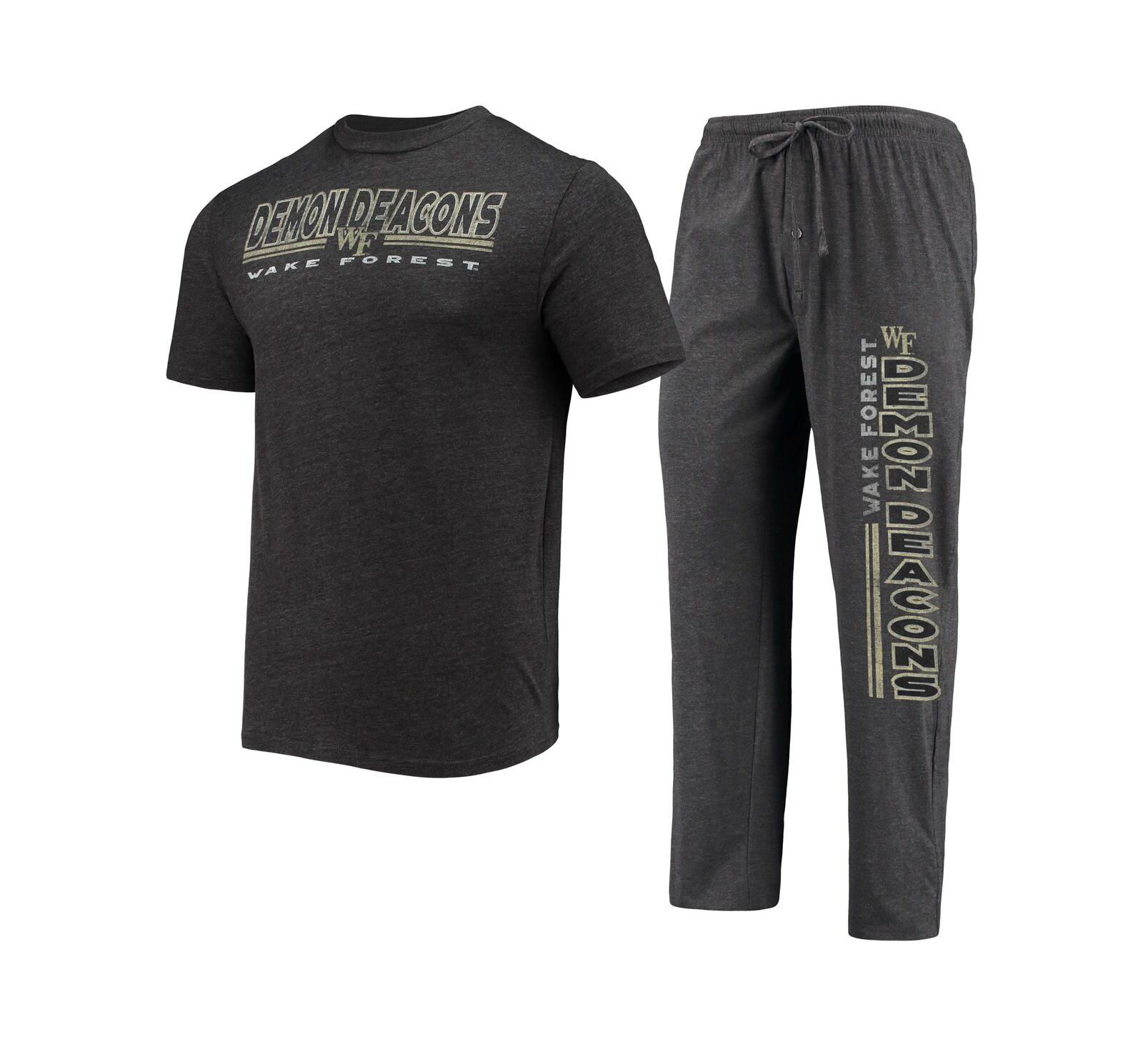 Men's Concepts Sport Heathered Charcoal, Black Wake Forest Demon Deacons Meter T-shirt and Pants Sleep Set