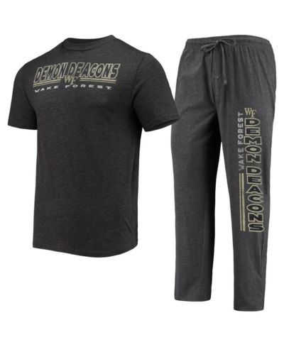 Мужской комплект для сна Concepts Sport: футболка и брюки цвета Heathered Charcoal/Black с принтом Wake Forest Demon Deacons