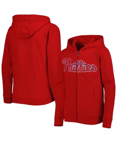 Big Boys Red Philadelphia Phillies Wordmark Full-Zip Fleece Hoodie