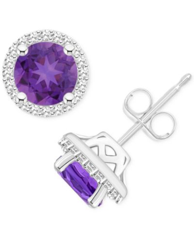 Серьги-гвоздики Amethyst & Diamond Halo в Sterling Silver