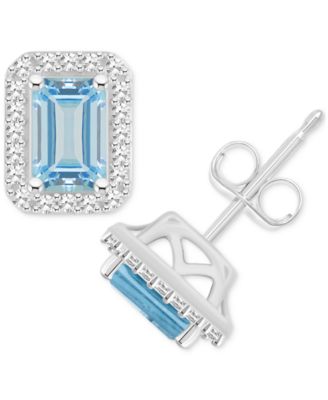 Серьги-гвоздики Aquamarine (1 ct. t.w.) & Diamond (1/5 ct. t.w.) в Sterling Silver (также в Opal)