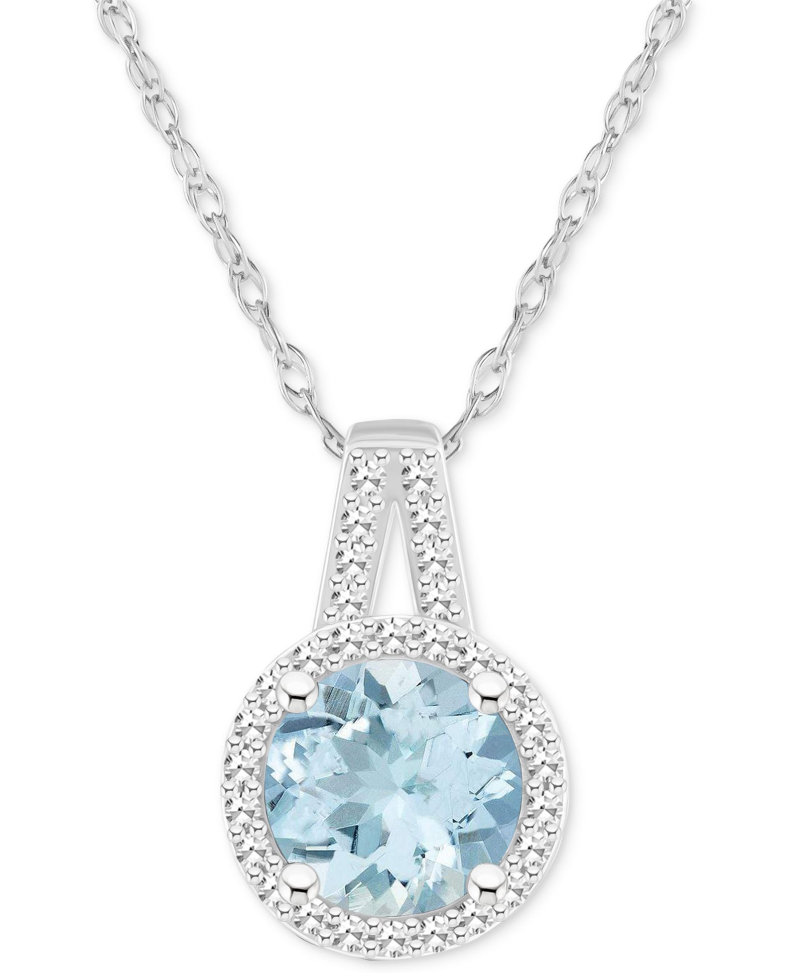 Подвеска-кулон Aquamarine (1-1/4 ct. t.w.) & Diamond (1/6 ct. t.w.) Halo 18" в Sterling Silver