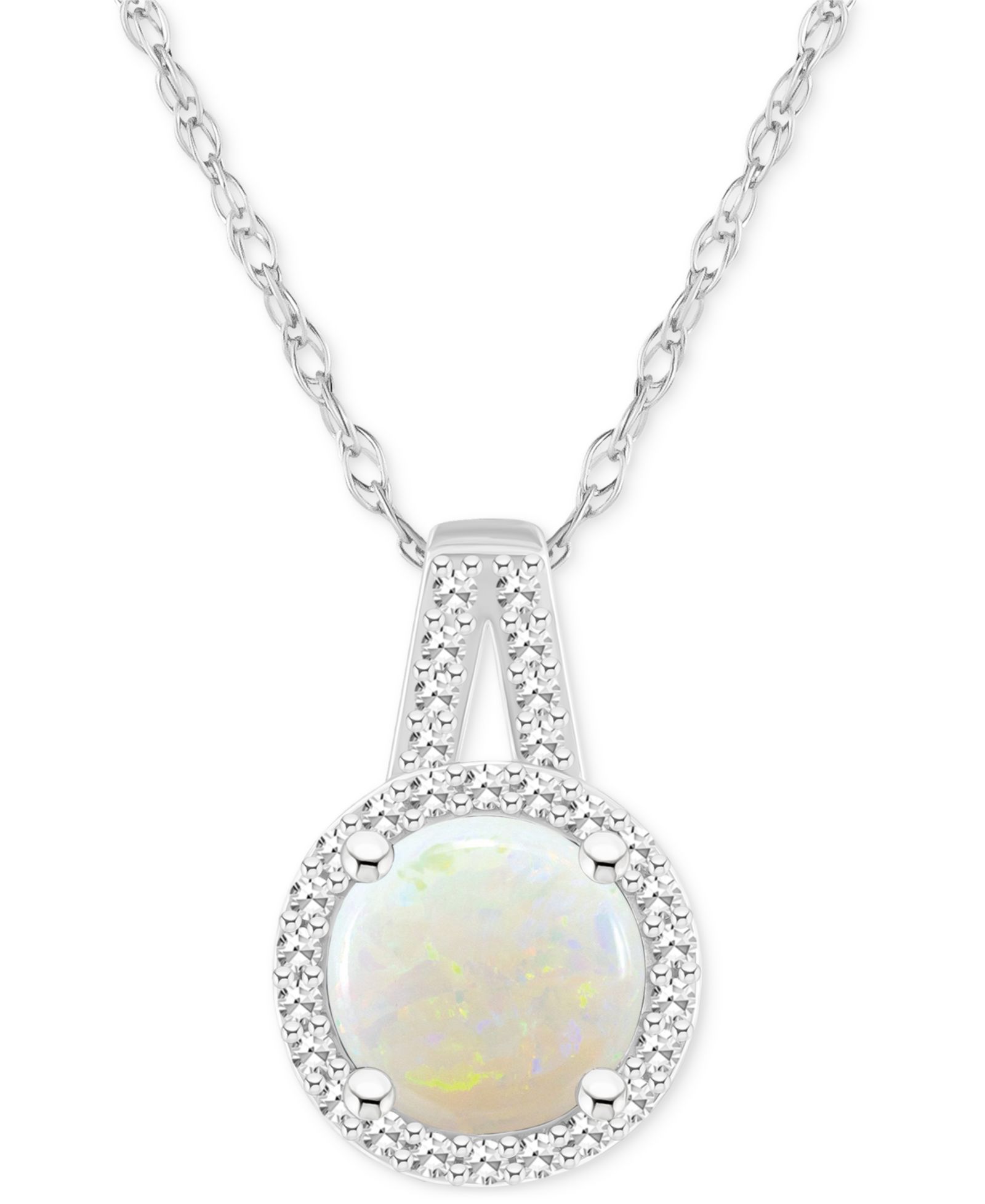 Подвеска с опалом (3/4 ct. t.w.) и бриллиантом (1/6 ct. t.w.) в оправе Halo, 18" из стерлингового серебра