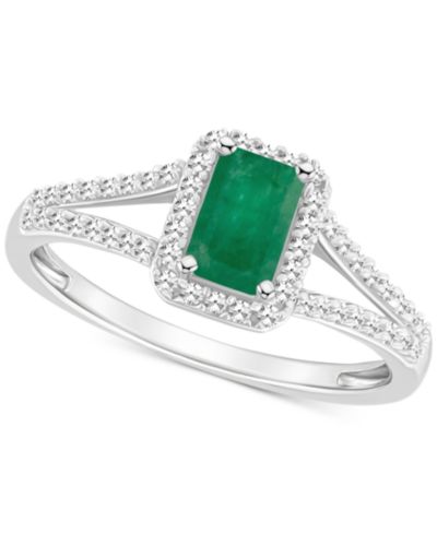 Кольцо Split Shank из Sterling Silver с Emerald (1/2 ct. t.w.) и Diamond (1/4 ct. t.w.)