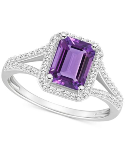 Amethyst (1-5/8 ct. t.w.) & Diamond (1/4 ct. t.w.) Split Shank Ring in Sterling Silver (Also in Citrine, Garnet, Peridot, & Blue Topaz)