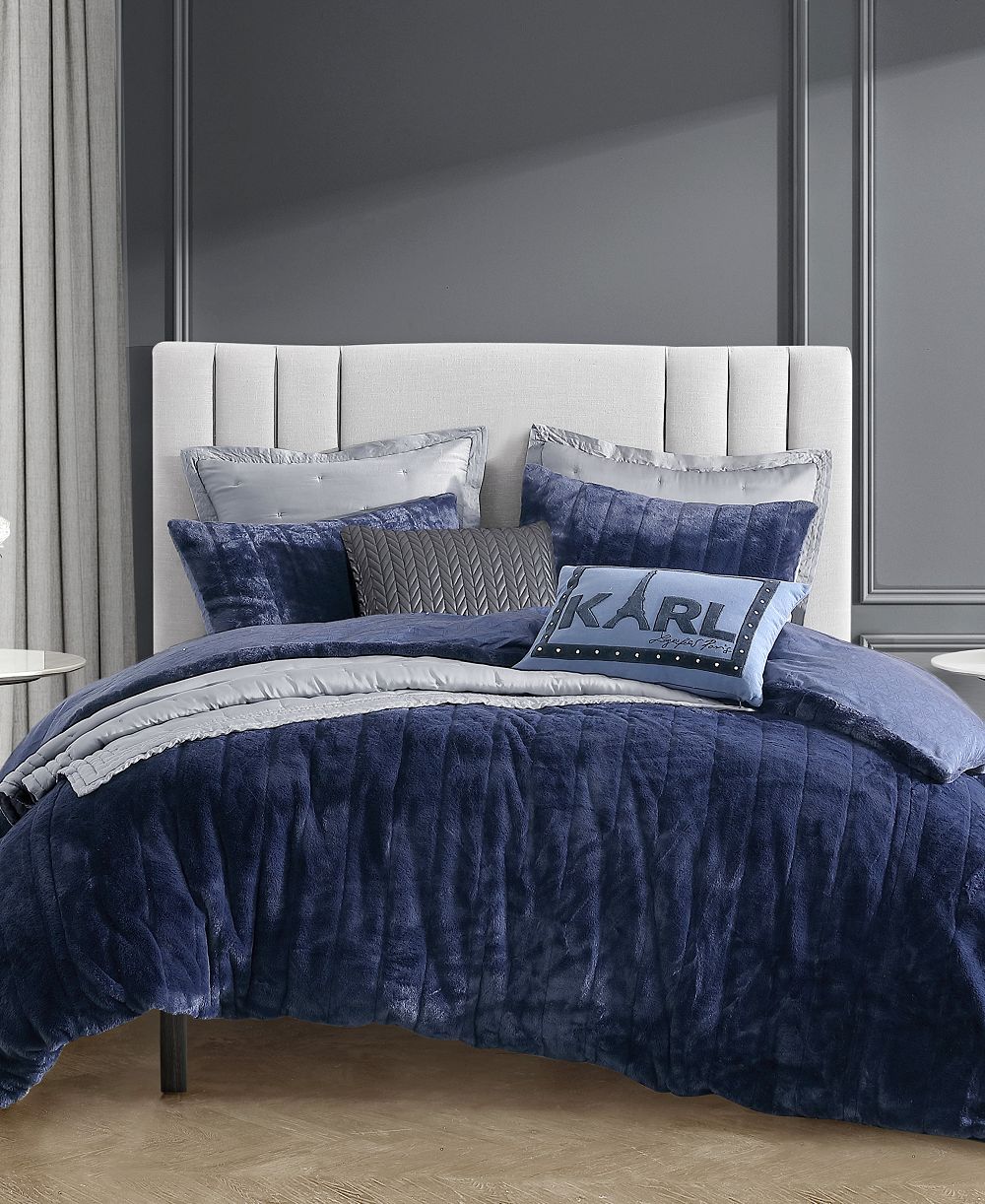 Karl Lagerfeld Paris Microfiber Printed Channel 3 Piece Duvet Cover Set, Full/Queen