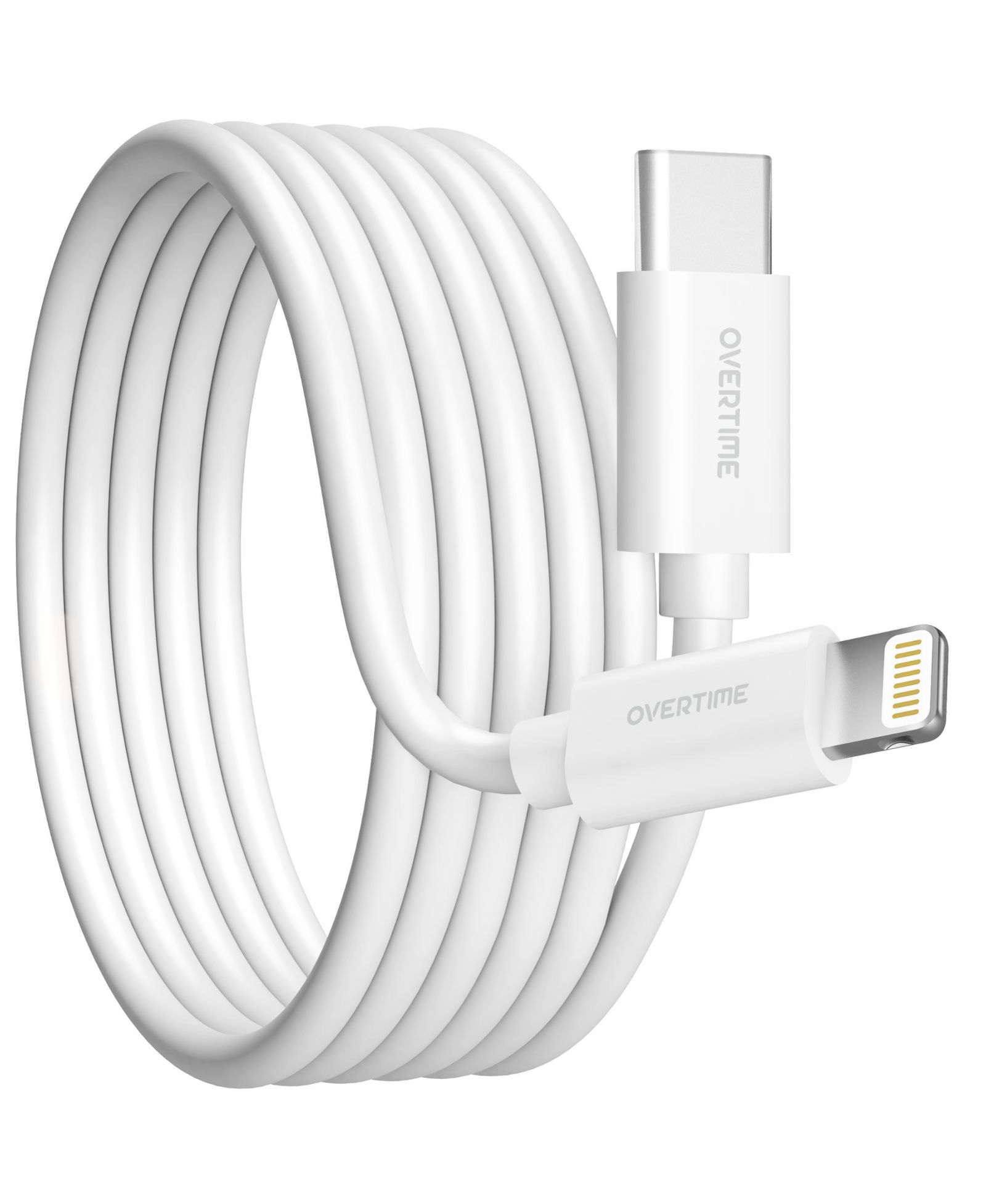 Зарядный кабель Overtime Apple MFi Certified для iPhone 13/12/11, 10ft, USB Type C to Lightning — белый