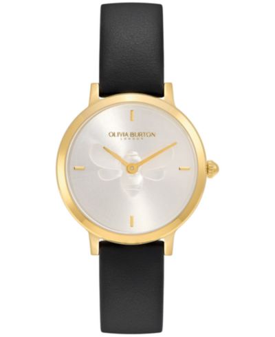 Olivia Burton Women's Ultra Slim Bee Black Leather Watch 28mm