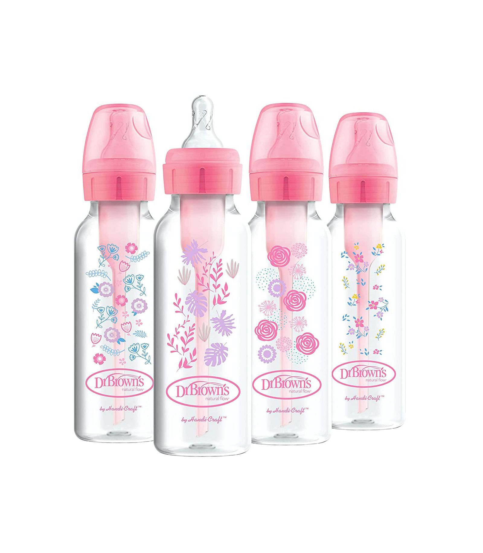 Детские бутылочки Dr. Browns Anti-Colic Options+ Narrow, 8oz, 4 шт., Pink Flowers