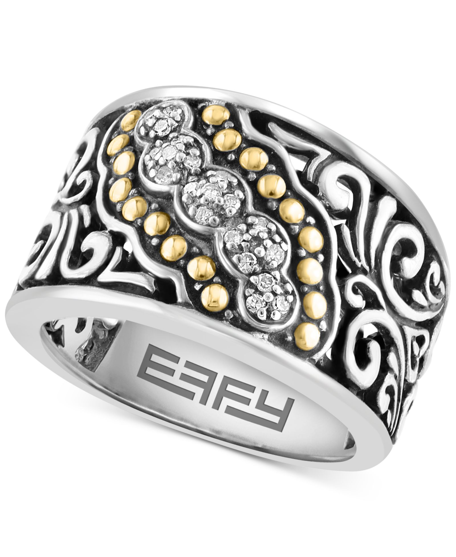 Кольцо EFFY® Diamond Scrollwork Statement Ring (1/10 ct. t.w.) in Sterling Silver & 18k Gold-Plate