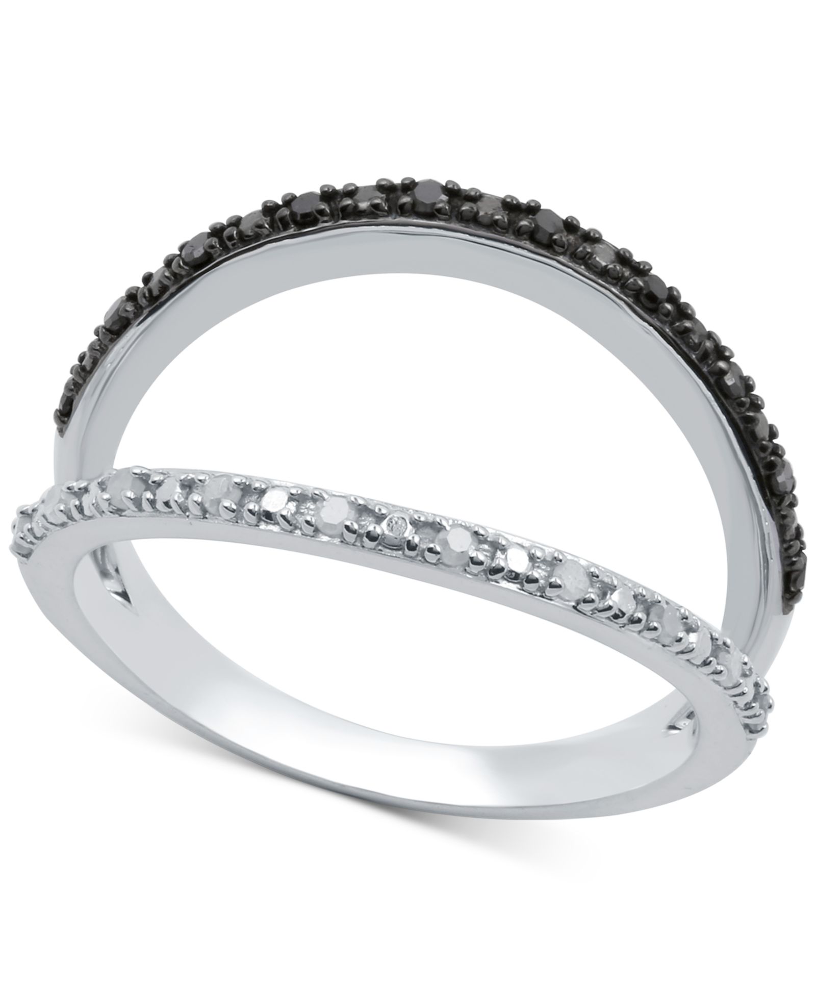 Black Diamond (1/10 ct. t.w.) & White Diamond (1/10 ct. t.w.) Split Ring in Sterling Silver