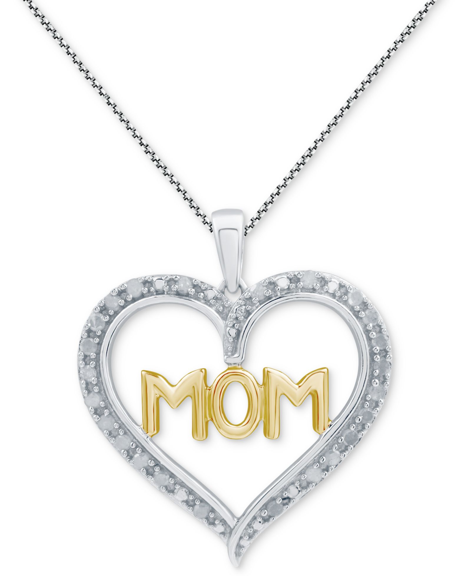 Подвеска-ожерелье Marsala Diamond Mom Heart 18" (1/4 ct. t.w.) из стерлингового серебра и позолоты 14k