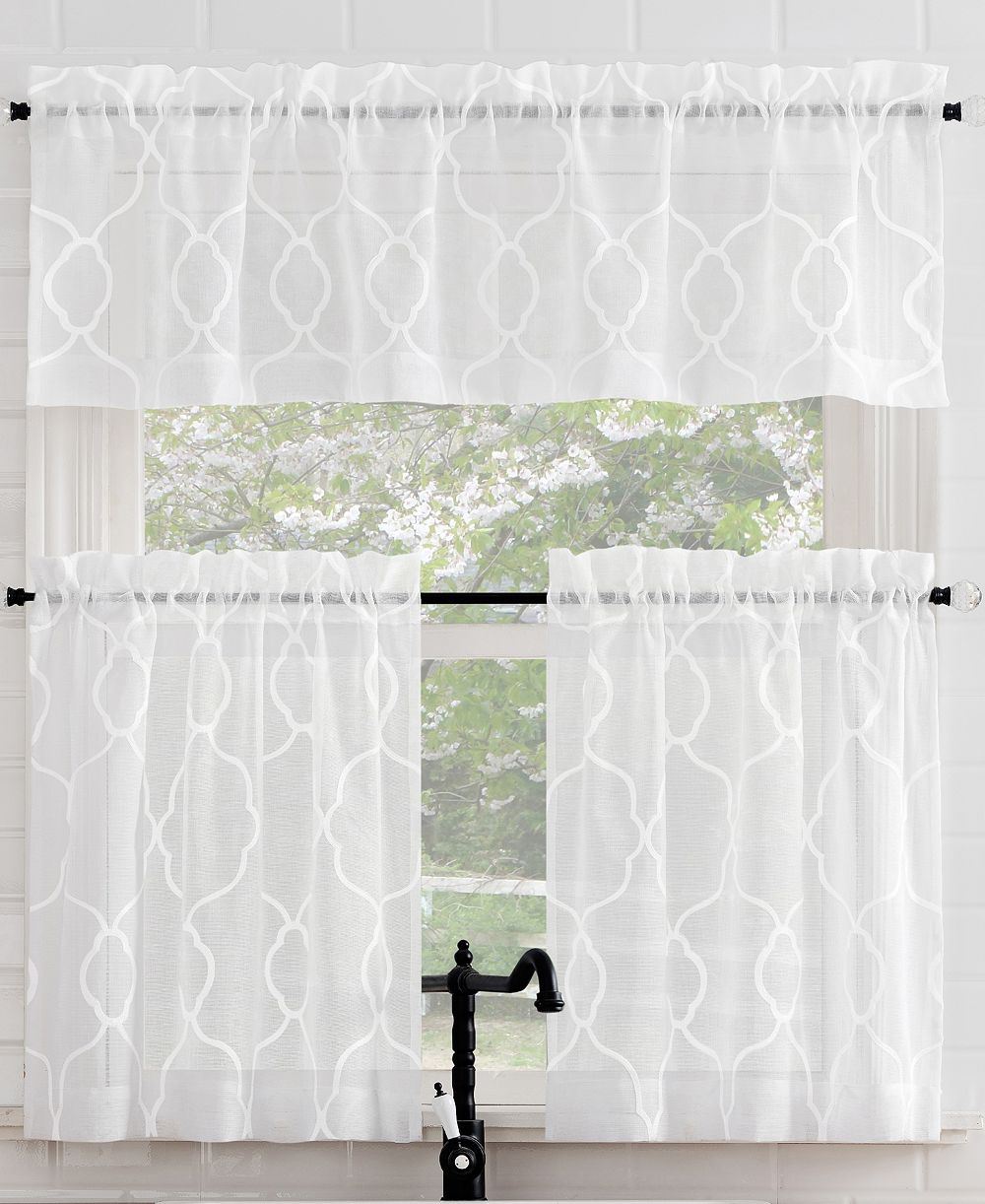 Allerton Embroidered Trellis Light Filtering Rod Pocket Kitchen Curtain Valance and Tiers Set