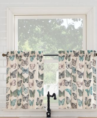 Magdalena Butterfly Print Sheer Rod Pocket Kitchen Curtain Tier Pair