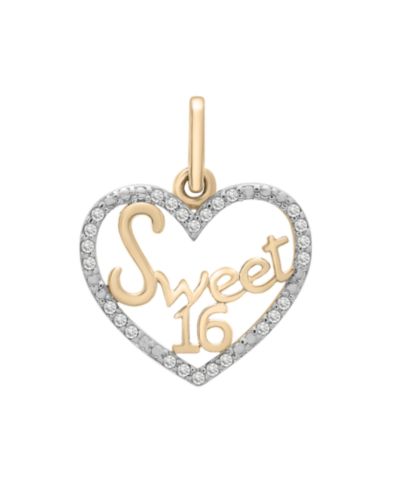 Wrapped™ Diamond Sweet 16 Heart Charm Pendant (1/20 ct. t.w.) in 10k Gold, Created for Macy's