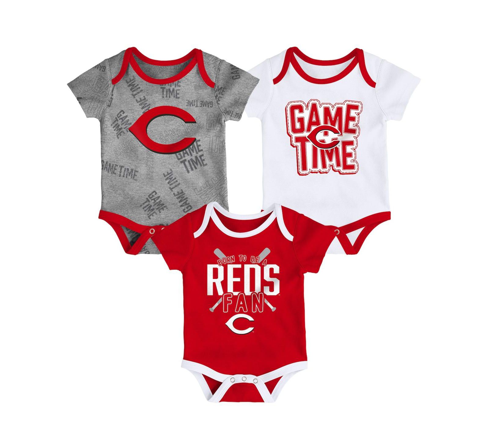 Детский комплект из 3-х боди Cincinnati Reds Red and White and Heathered Gray Game Time