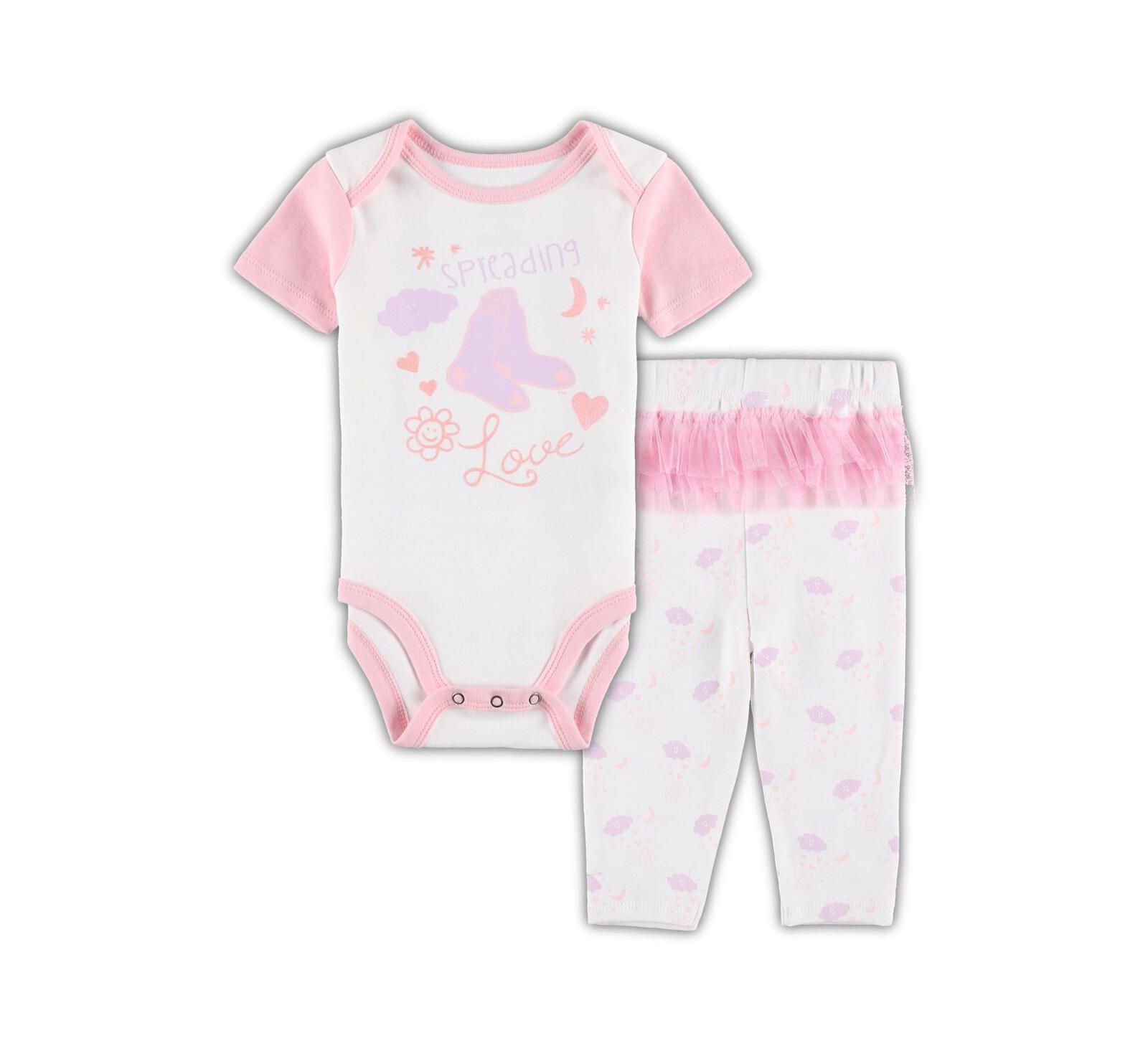 Комплект боди и панталон для новорожденных Outerstuff White and Pink Boston Red Sox Spreading Love