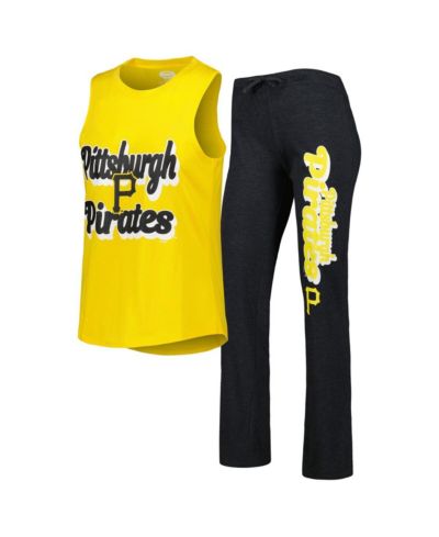 Women's Concepts Sport Heather Black and Gold Pittsburgh Pirates Wordmark Meter Muscle Tank Top and Pants Sleep Set