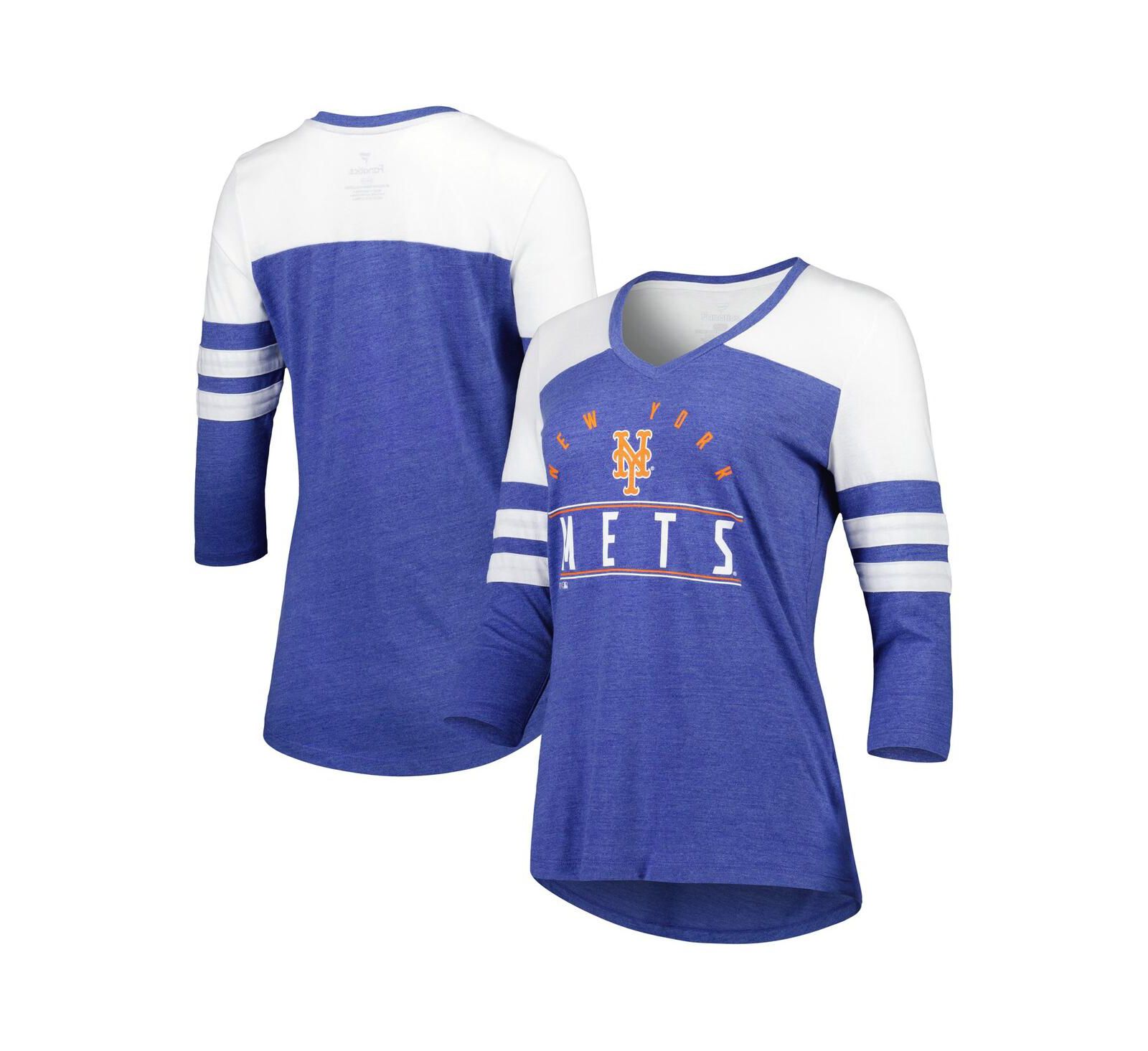Women's Fanatics Heather Royal New York Mets League Leader Tri-Blend 3/4-Sleeve V-Neck T-shirt