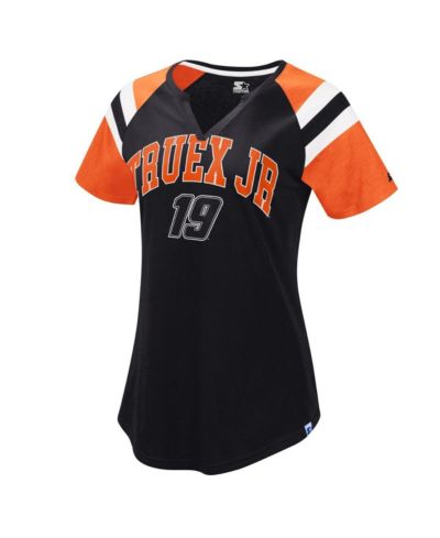 Women's Starter Black, Orange Martin Truex Jr Game On Notch V-Neck T-shirt