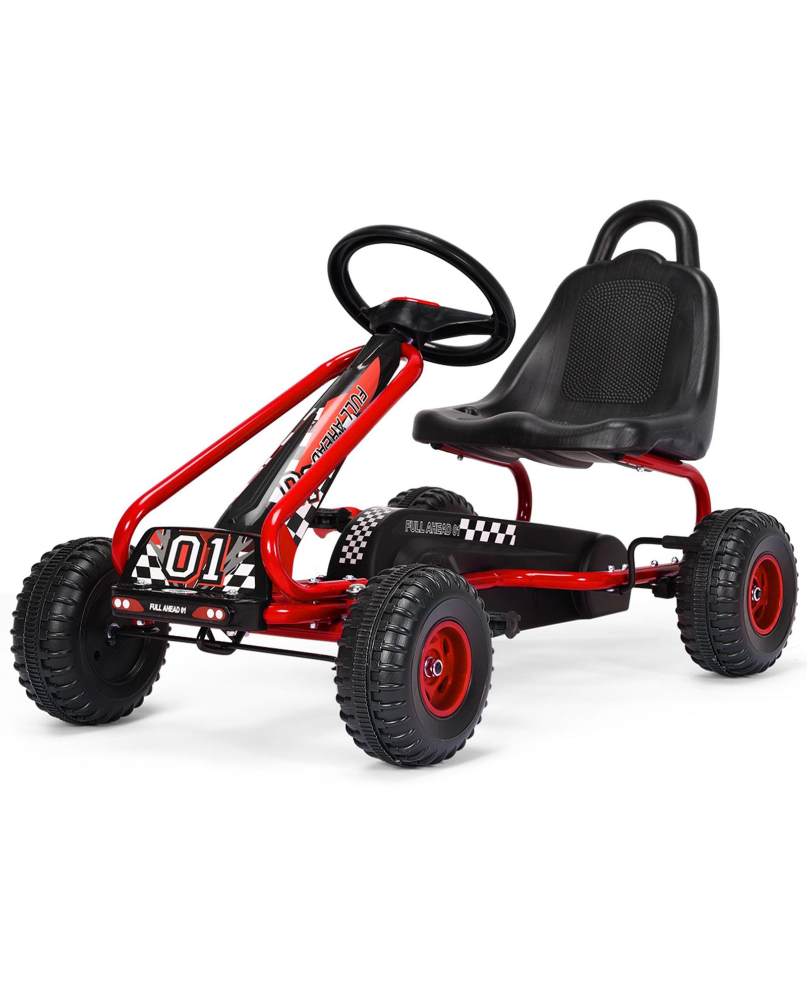 Costway Pedal-Powered Go Kart with Adjustable Seat & Hand Brake, 66 lbs. Capacity, Ages 3-7