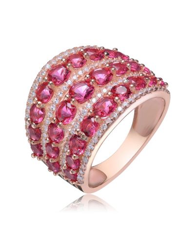 Genevive Brilliant 18K Rose Gold Plated Cubic Zirconia Cocktail Ring