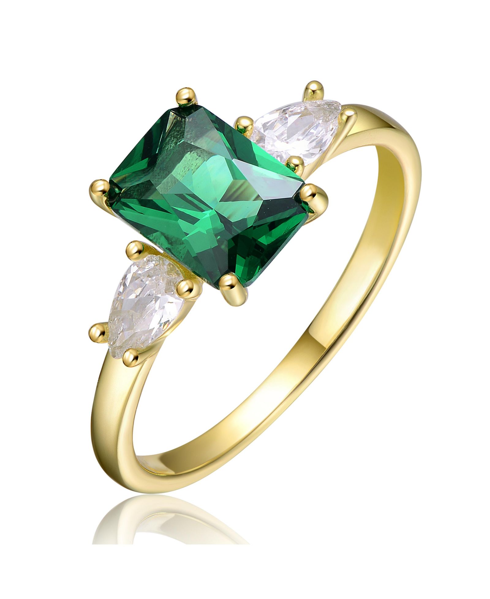 Genevive Chic Sterling Silver 14K Gold Plated Three CZ Statement Ring