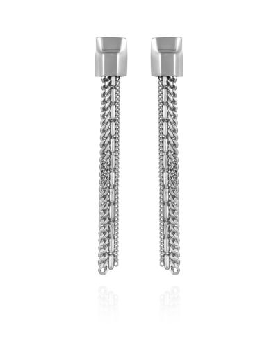 Vince Camuto Silver-Tone Mixed Chain Linear Tassel Dangle Drop Earrings