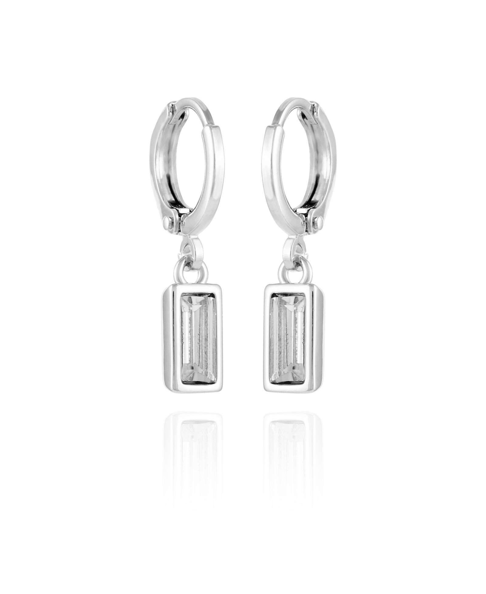 Серьги-кольца Vince Camuto Silver-Tone Rectangular Glass Stone Dangle Huggie Hoop