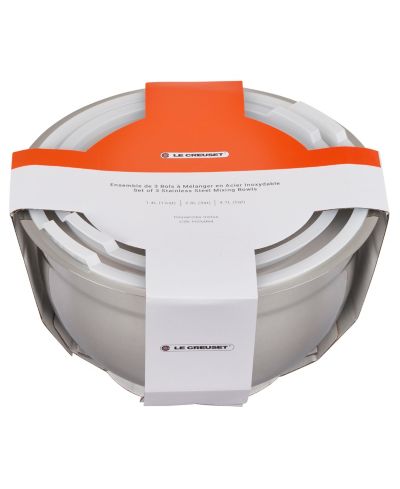 Набор из 3 мисок для смешивания из нержавеющей стали с крышками, Le Creuset
