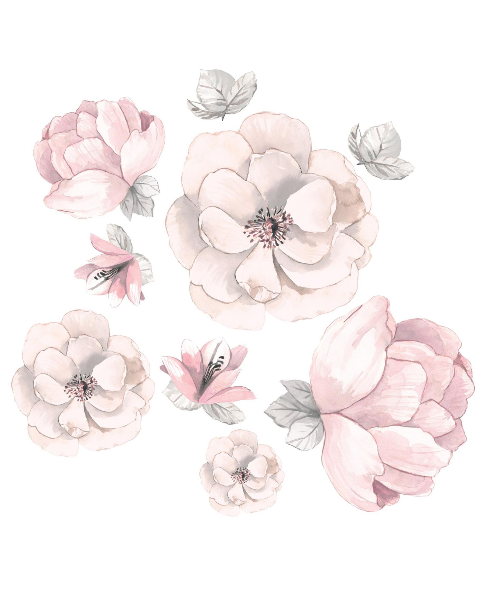 Lambs & Ivy Настенные наклейки с акварельным цветочным принтивом Signature Botanical Pink/Gray, 49.5 x 0.01 x 17.5 inches