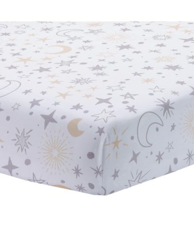 Lambs & Ivy Baby Goodnight Moon 100% Cotton White Fitted Crib Sheet - Moon/Stars