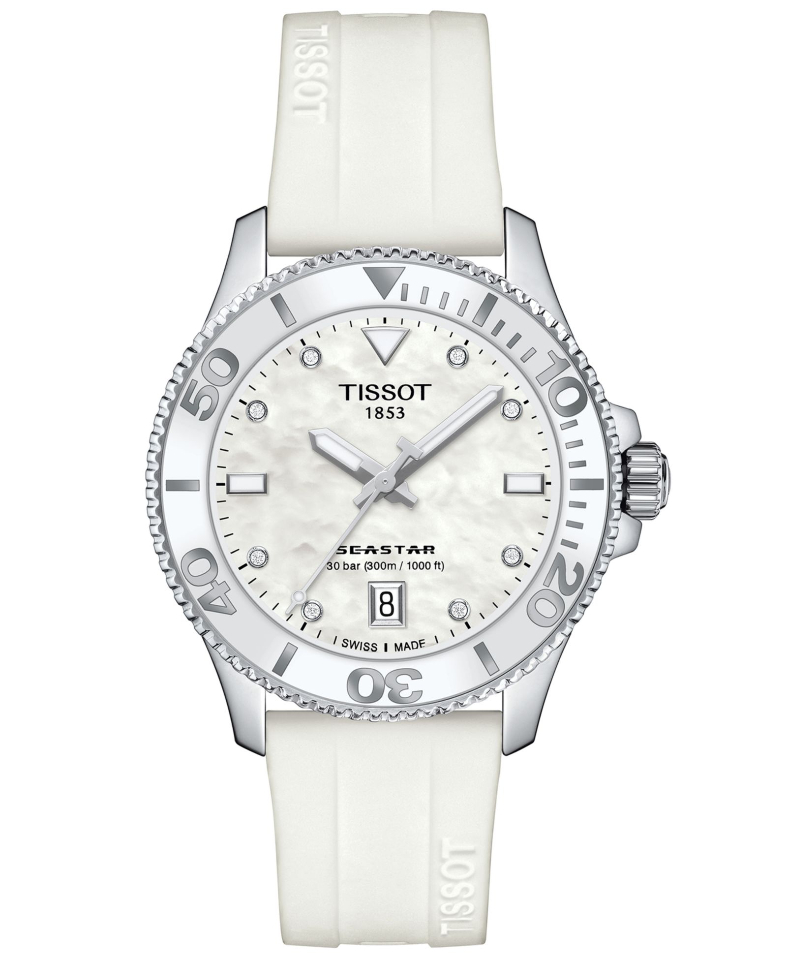 Tissot Women's Swiss Seastar 1000 White Silicone Strap Watch 36mm