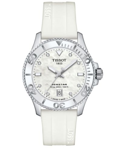 Женские часы Tissot Swiss Seastar 1000 White Silicone Strap 36mm