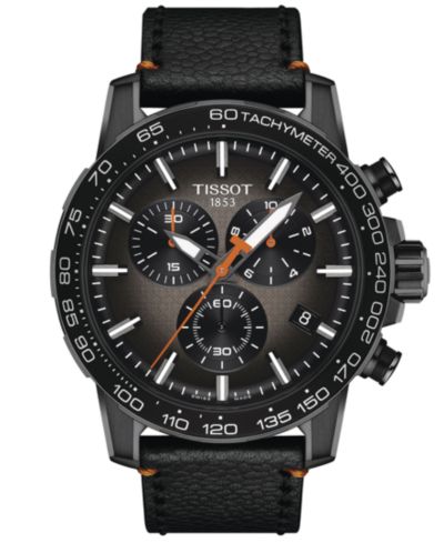 Мужские часы Tissot Swiss Chronograph Supersport Black Leather Strap 46mm