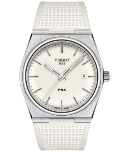 Tissot Men's Swiss Automatic PRX White Rubber Strap Watch 40mm