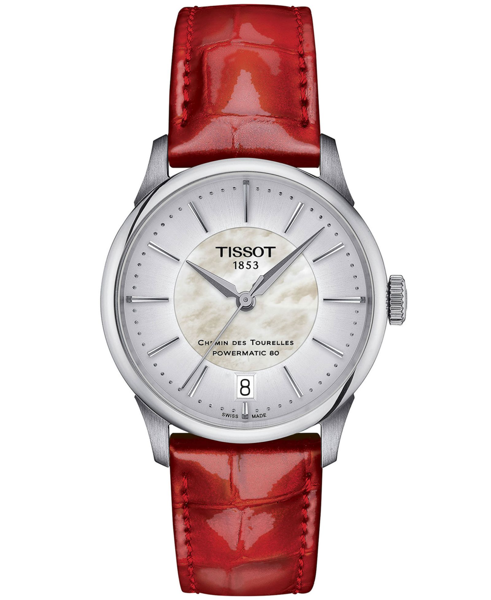 Tissot Women's Swiss Automatic Chemin des Tourelles Powermatic 80 Red Leather Strap Watch 34mm