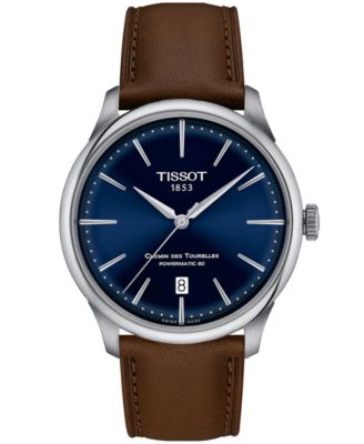 Часы Tissot Unisex Swiss Automatic Chemin des Tourelles Powermatic 80 Brown Leather Strap 39mm