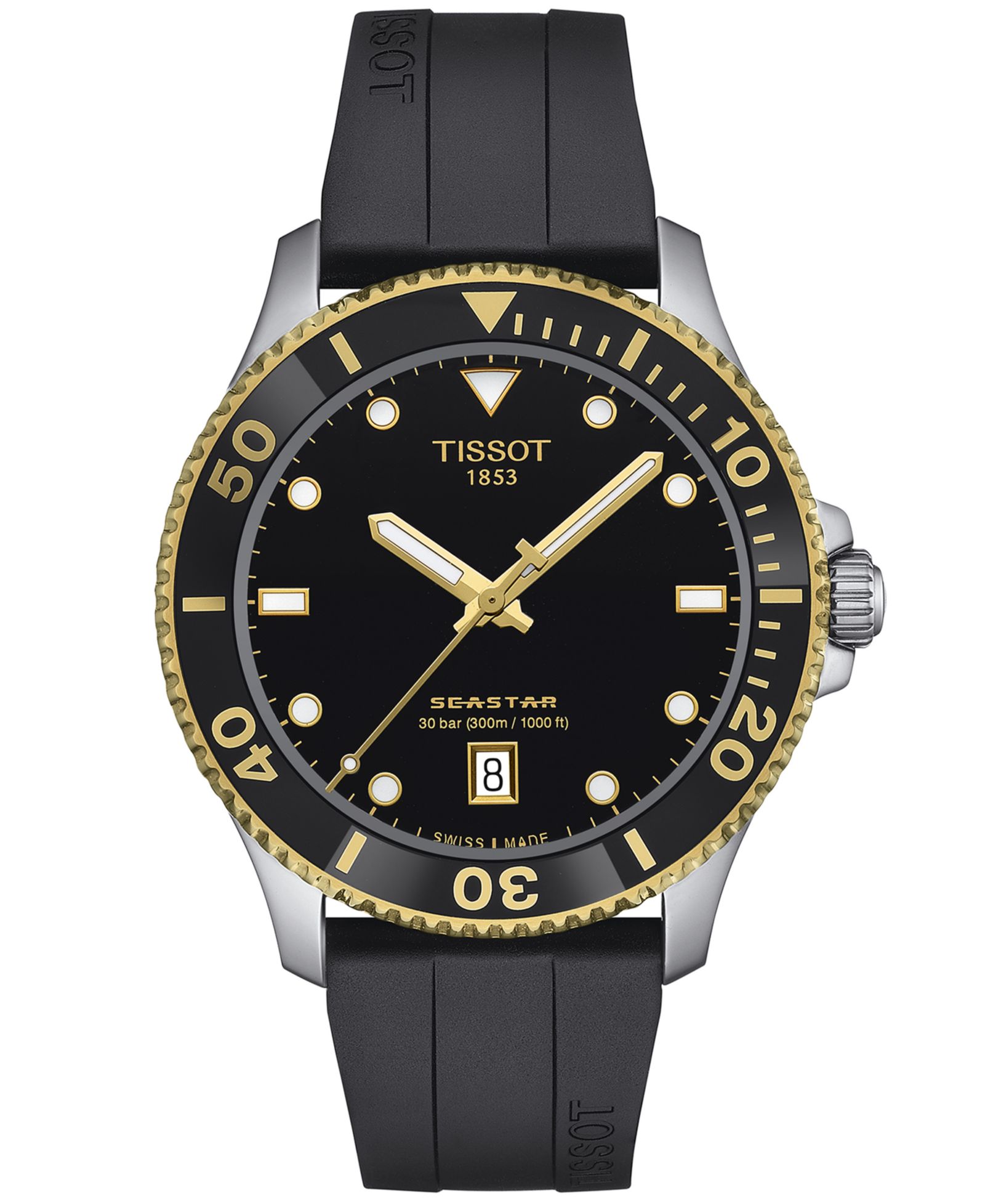 Tissot Мужской Swiss Seastar 1000 Black Rubber Strap Watch 40mm