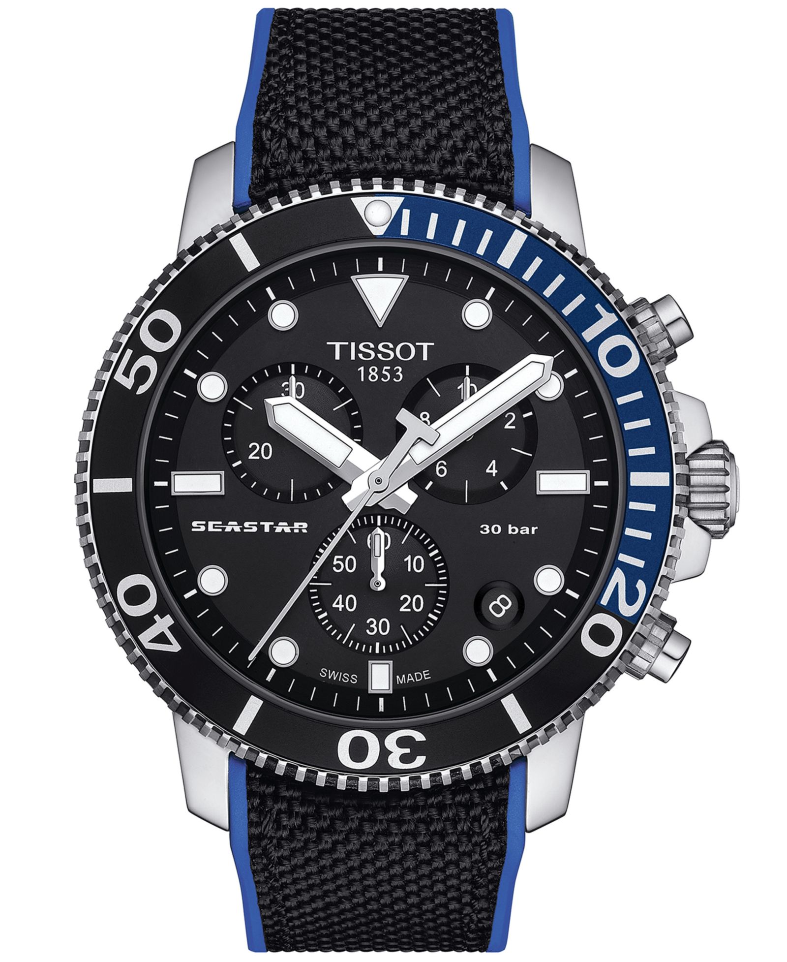 Часы Tissot Men's Swiss Chronograph Seastar 1000 Black Textile Strap 46mm