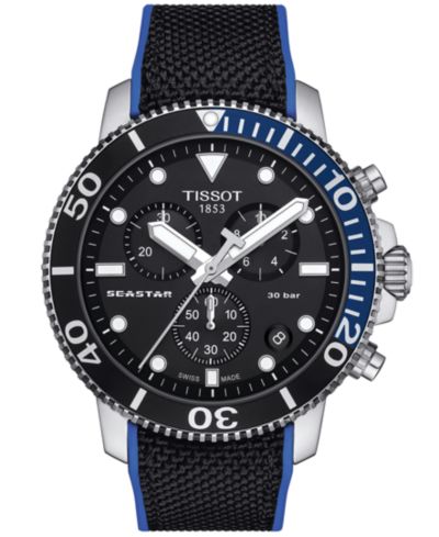 Часы Tissot Men's Swiss Chronograph Seastar 1000 Black Textile Strap 46mm