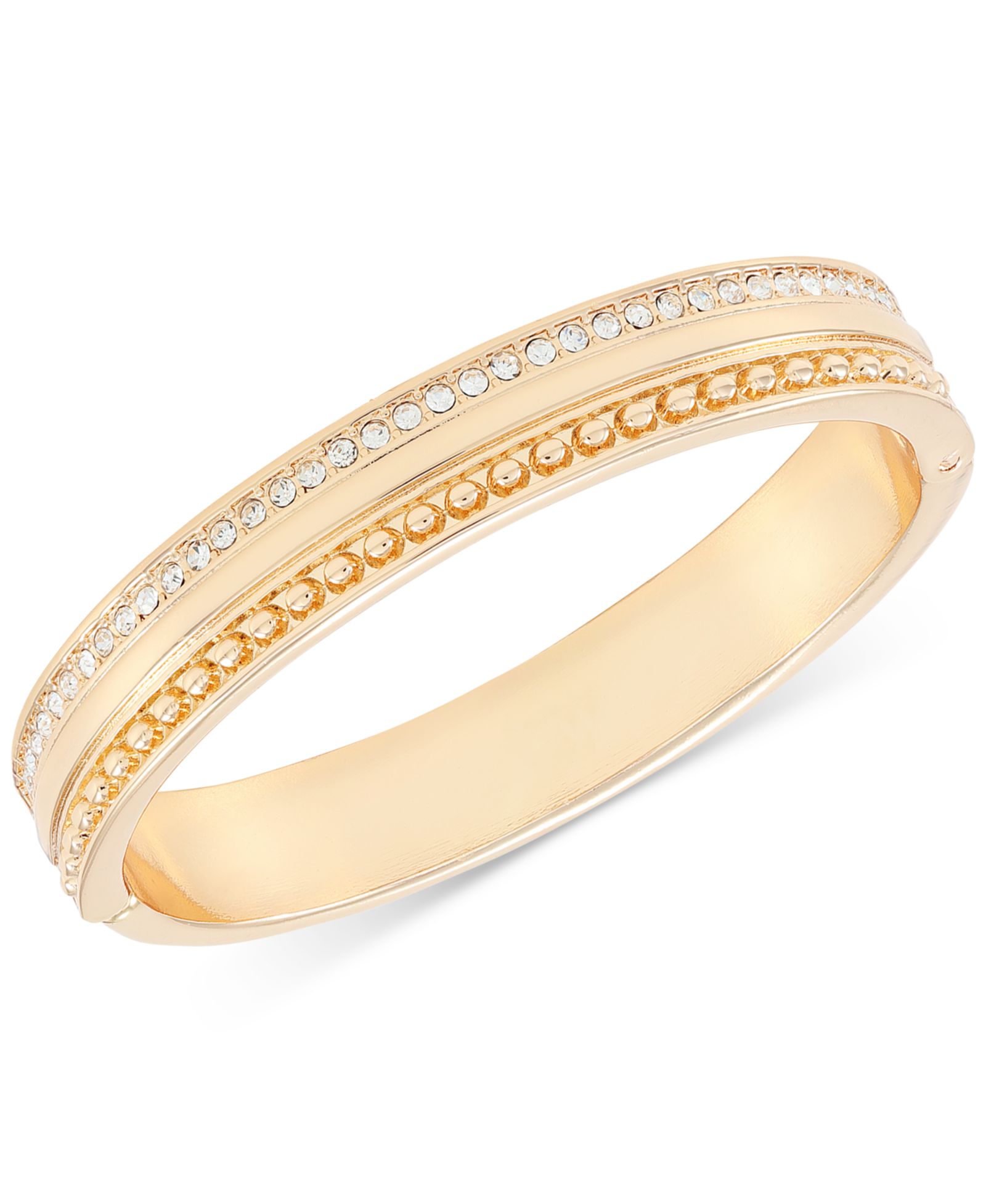 GUESS Gold-Tone So Fresh Crystal Hinged Bangle Bracelet