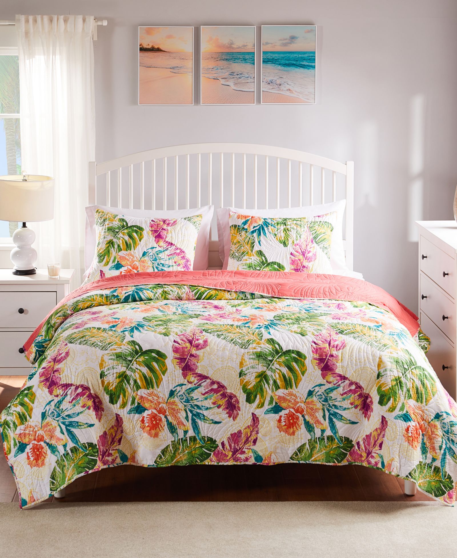 Комплект из 2 одеял Greenland Home Fashions Tropics Coastal Palm с принтом пальм, размер Twin/Twin XL