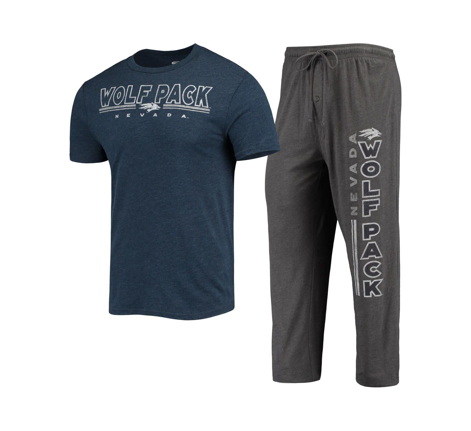 Мужской комплект Concepts Sport Heathered Charcoal and Navy Nevada Wolf Pack T-shirt и Pants Sleep Set