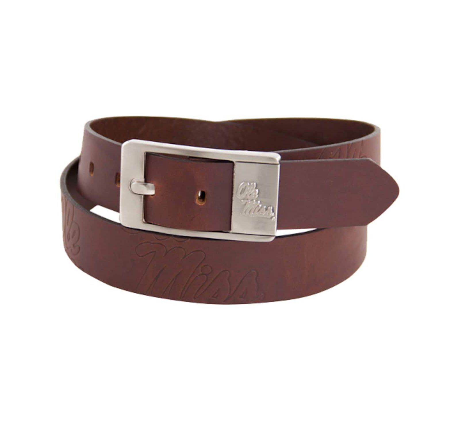 Men's Mississippi Rebels Brandish Leather Belt - Brown